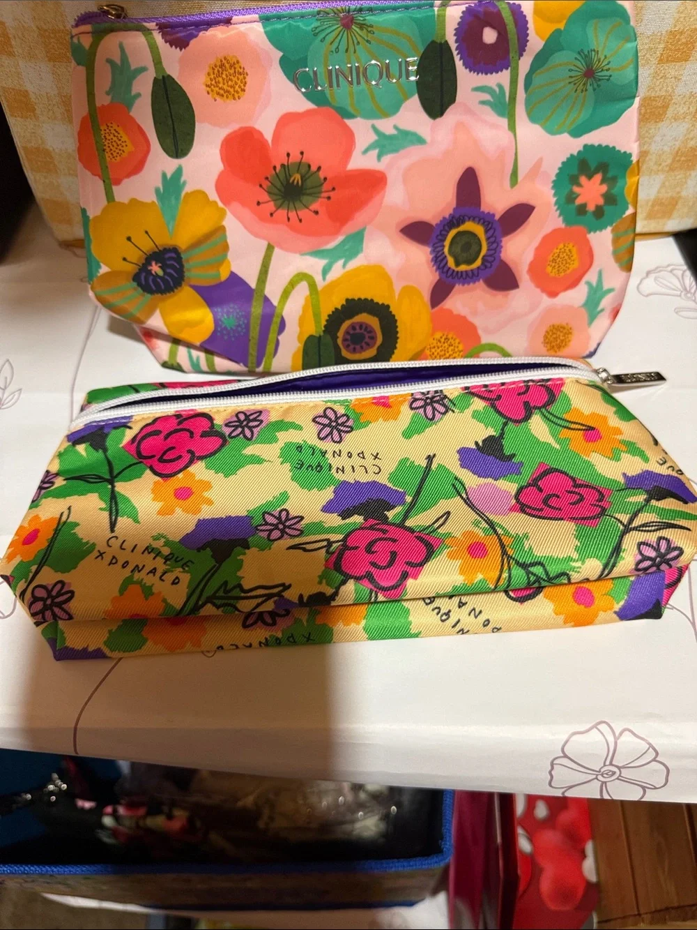 Clinique Floral Cosmetic Pouch Set - Pink, Yellow, Green, Purple